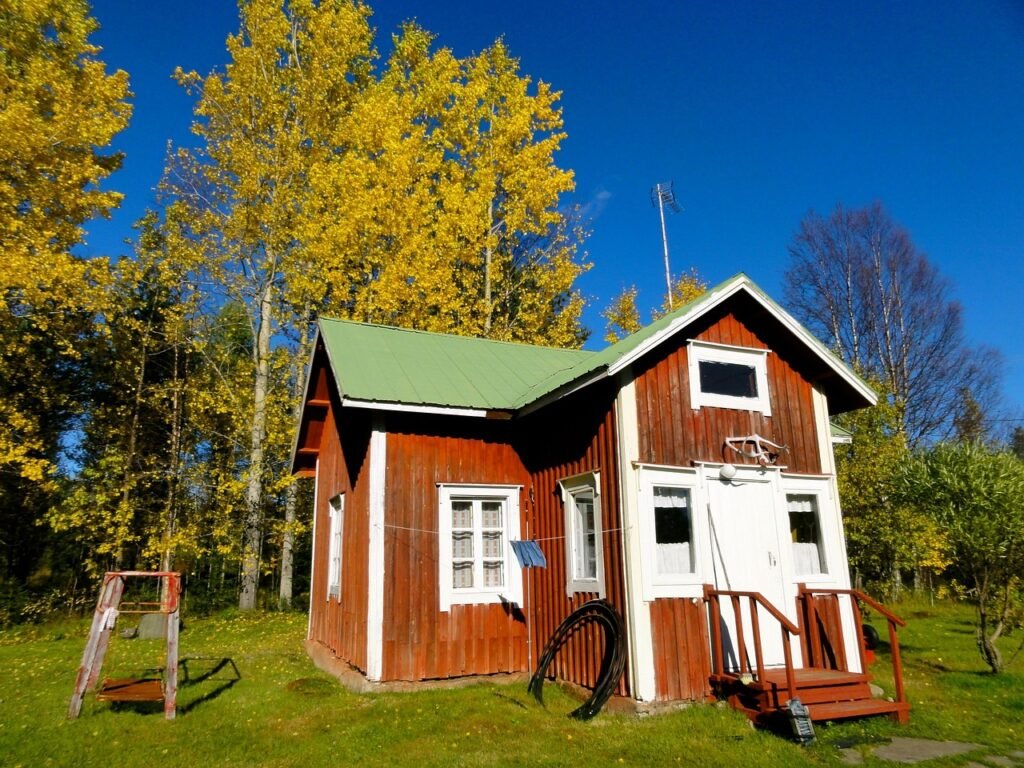 finland, nature, mökki, house, fall, trees, idyll, simple, wood, old